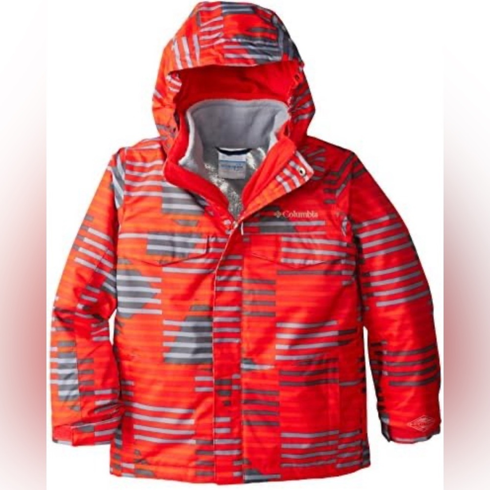 Columbia Red and Gray Striped Kids Waterproof Jacket